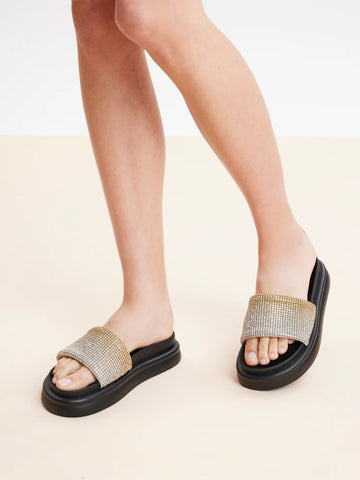 PAZZION, Emilie Crystal-Embellished Platform Slides, Gold